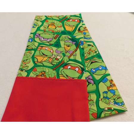 Pillowcase made from Teenage Mutant Ninja Turtles Heros in a half shell cotton fabric w red trim Michelangelo, Raphael, Leonardo, Donatello thumb