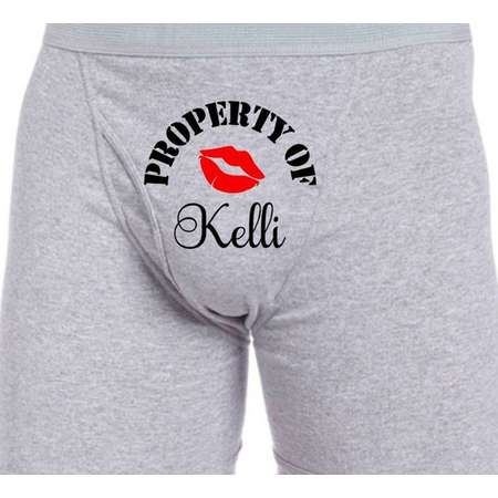 Mens Kiss Property of Underwear Custom Gift Boxer Briefs Christmas Fun Bachelor Party Boyfriend Husband WeddingSexy Underwear Gift Groom thumb