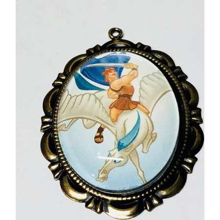 Hercules and Pegasus Large Cameo Necklace Brooch or Ornament. Repurposed Disney Storybook Illustation thumb