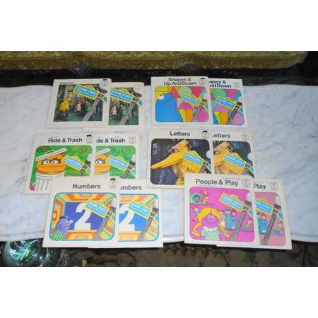 6 Sesame Street Book & 45rpm Record Sets from 1970 ~ Numbers, Letters, Shapes, People, I Love Trash ++ thumb