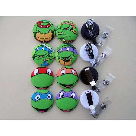 Retractable Badge Holder - Fabric Covered Button - Teenage Mutant Ninja Turtles thumb