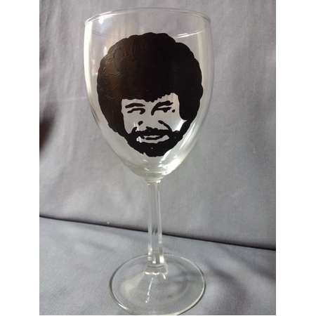 Hand Painted Bob Ross Painter Artist Wine Glass Collector Present Christmas Present Secret Santa Gift thumb