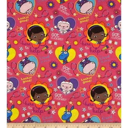 Disney Doc McStuffins Big Book of Boo Boos Toss Pink 100% Cotton Fabric 1 yard thumb