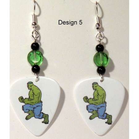 The Incredible HULK Marvel Comic Cartoon Guitar Pick Beaded Earrings - Handmade in USA thumb
