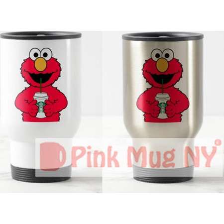 Personalized 15oz Stainless Steel Travel Mug / designed PinkMugNY- I love Starbucks - Elmo - Sesame Street thumb