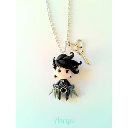 Tim Burton Edward Scissorhands FAN ART Mani di Forbice Earrings of Necklace Handmade Fimo thumb