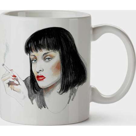 Pulp Fiction Mug Quentin Tarantino Taza movie lovers Uma Thurman John Travolta Ilustration Graphic design cult Cinema Indie thumb