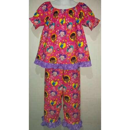 Short sleeve Girls Doc McStuffins Lambie Boutique Slumber Birthday Party Princess Cotton Pajamas Ruffle Pant Set thumb