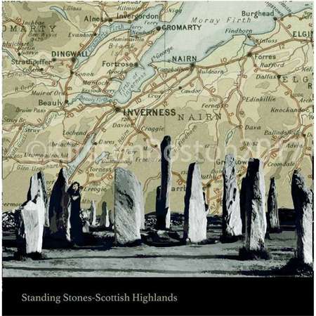 Outlander, Standing Stones, Scottish Highlands, Callanish, Stone Circle, Old, Map, Silhouette, Vintage, Giclée, Print, Poster, Square, Gift thumb