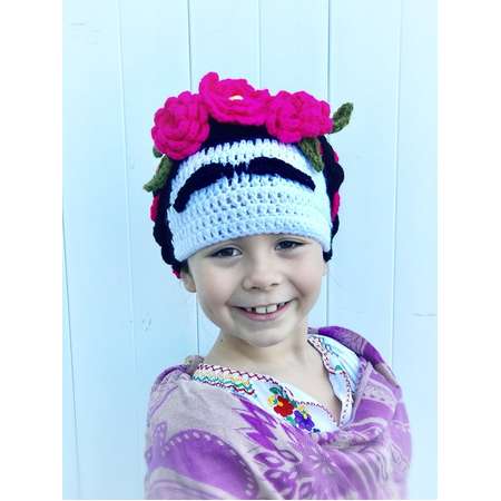 Frida Kahlo coco crochet hat-Skeleton Frida Kahlo Wig - Frida Kahlo Costume Coco costume - Kids Halloween Costume thumb