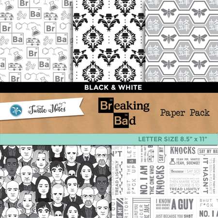 Breaking Bad Black & White Letter Sized Paper Pack : 10 Printable Digital Scrapbook Papers thumb