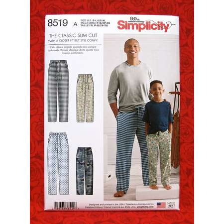 Simplicity Sewing Pattern 8519 Slim Fit Lounge Pants, Pajamas, Men's & Boy's Sizes, Xs S M L XL, Casual Leisure Wear, Winter Spring, UNCUT thumb