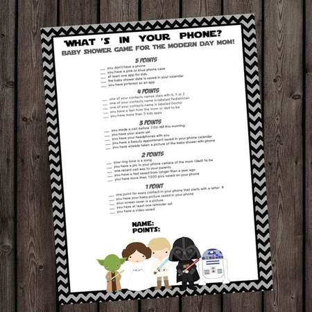 star wars baby shower phone game, starwars baby shower, whats in your cell phone game, instant download at purchase, star wars baby shower thumb