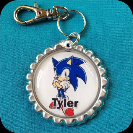 SONIC the HEDGEHOG  Personalized Name Bottle Cap Pendant with Clip or Beads Charm. Jewelry Necklace, Zipper Pull, School Backpack id Tag thumb