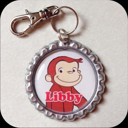 CURIOUS GEORGE Personalized Name Bottle Cap Pendant with Clip - add Beads & Charm. Jewelry for Necklace, Zipper Pull, School Backpack id Tag thumb