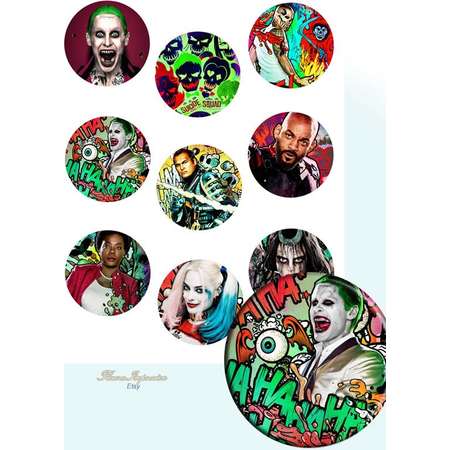 Suicide squad 2.5 -  2,5 inch circles - set of 9 - digital collage sheet - pocket mirrors, tags, scrapbooking, cupcake toppers thumb