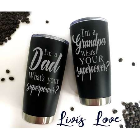 Grandpa Mug Dad Mug Dad Gifts Grandpa Gifts Travel Mug Coffee Thermos Stainless Steel To Go mug Engraved What's your superpower Coffee Mugs thumb