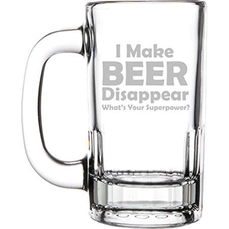 12oz Beer Mug Stein Glass Funny I Make Beer Disappear What's Your Superpower thumb
