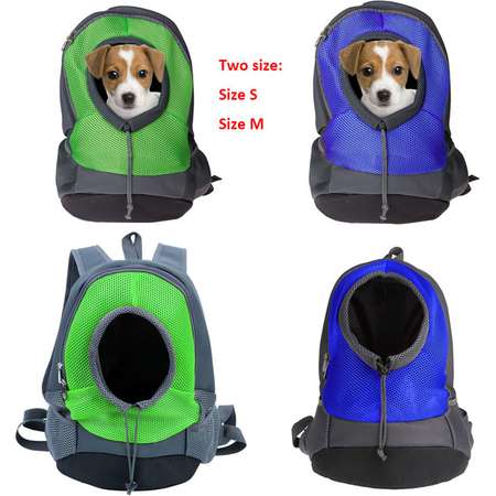 Pet Front Carrier Dog Cat Puppy Travel Bag Mesh Backpack Head out Carrier Bag, Size S, Blue thumb