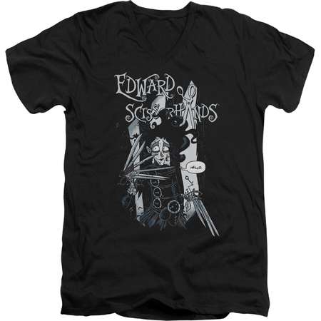Edward Scissorhands - Hello Adult V-Neck T-Shirt - Adult V-Neck T-Shirt / L / Black thumb