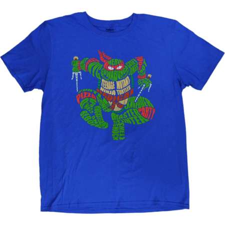 Teenage Mutant Ninja Turtles Mens Blue Raphael Word Cloud Graphic T-Shirt L thumb