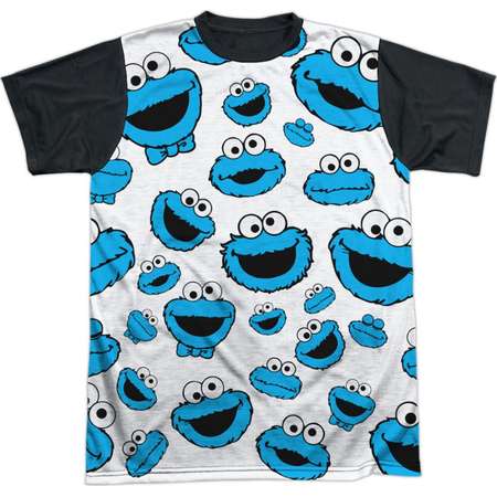 Sesame Street TV Show Cookie Monster Faces Pattern Adult Black Back T-Shirt thumb