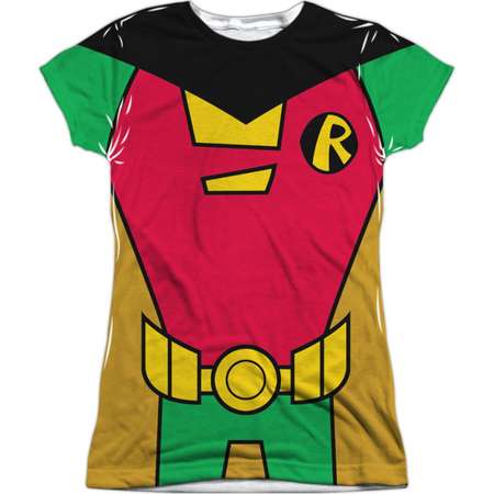Teen Titans Go! DC TV Show Robin Uniform Juniors Front/Back Print T-Shirt thumb