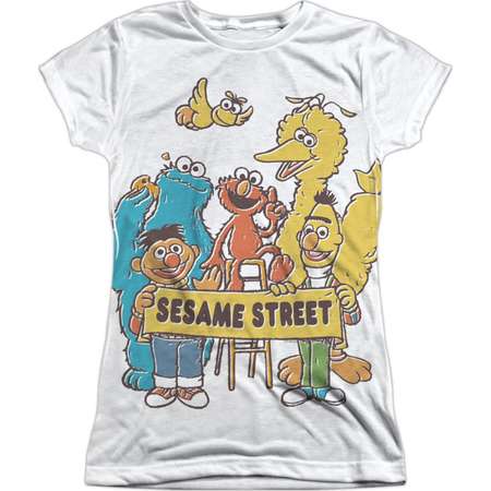 Sesame Street Classic TV Show Cast Block Party Juniors Front/Back Print T-Shirt thumb
