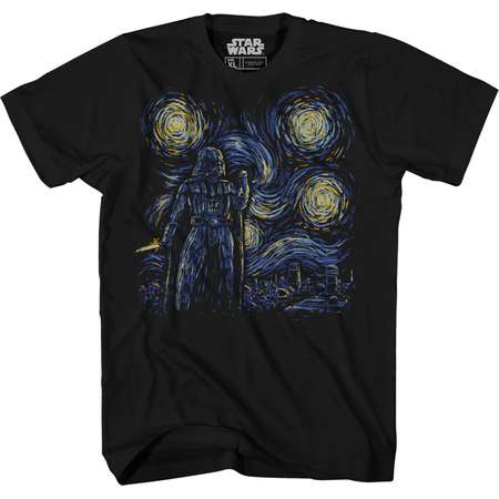 Star Wars Starry Night Darth Vader Chewbacca Han Solo Luke Yoda R2-D2 C-3PO Van Gogh Adult Men's Graphic Tee Apparel T-Shirt Black thumb