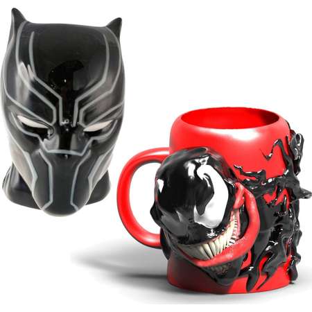 Mozlly Marvel Comics Spider-Man Venom 3D 24oz Ceramic Coffee Mug and Marvel Comics Black Panther Molded Ceramic 16oz Coffee Mug Novelty Character Collectible Drinkware thumb