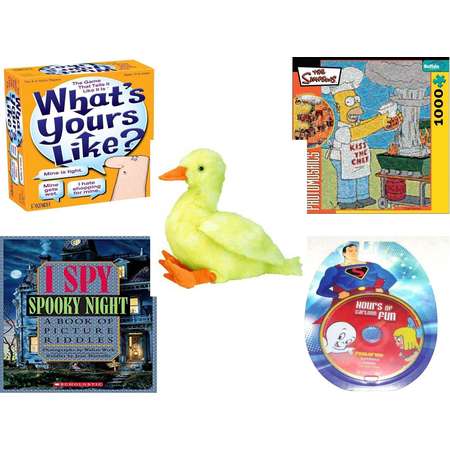 Children's Gift Bundle [5 Piece] -  What's Yours Like? - The  That Tells it Like it Is - Robert Silvers Photomosaics Homer Simpson  - Ty Buddies Classic Quackie 11" - I Spy Spooky Night: A Book of P thumb