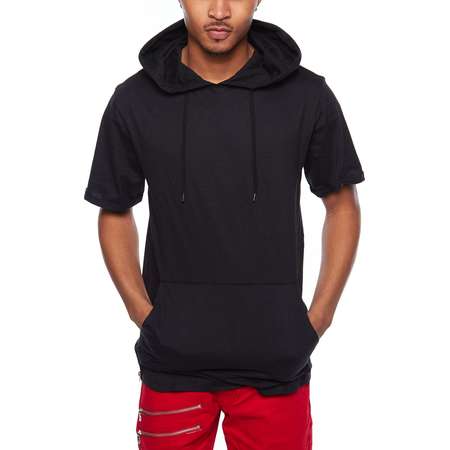 Mens Plain Basic Front Pocket Side Zipper Fashion Hoodie T-Shirt TS110-S-Black thumb