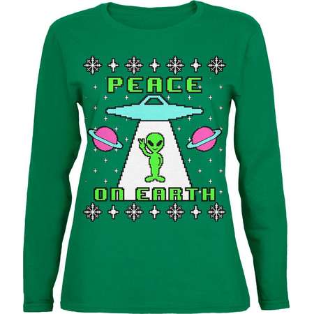 Alien Peace on Earth Ugly Christmas Sweater Womens Long Sleeve T Shirt thumb