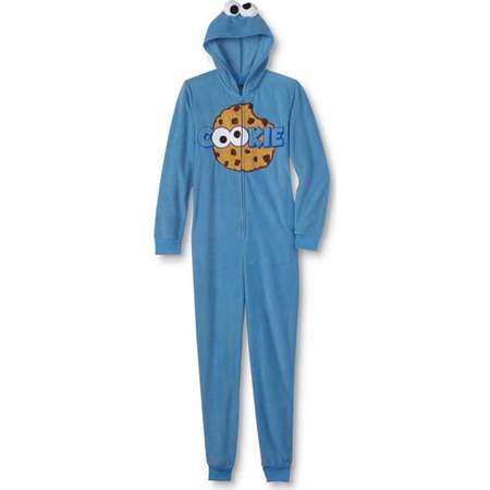Sesame Street Womens Cookie Monster Hooded Microfleece One-Piece Pajamas thumb