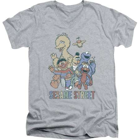 Sesame Street Classic Children's TV Show Colorful Group Adult V-Neck T-Shirt Tee thumb