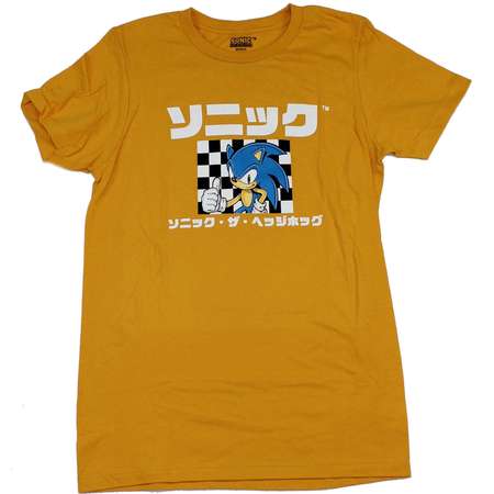 Sonic the Hedgehog Mens T-Shirt - Kanji Style Sonic On Checker Flag (Small, Small) thumb