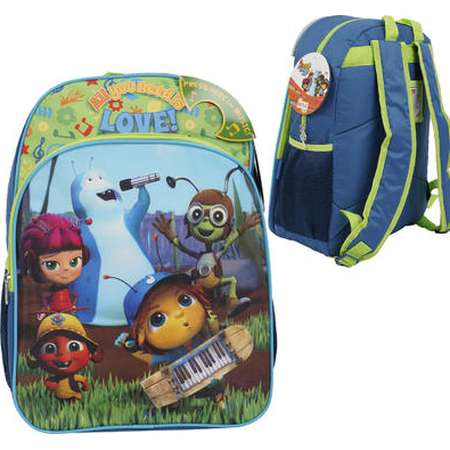 Beat Bugs 16.5in Green Backpack produces "All You Need Is Love" when the front top is pressed thumb