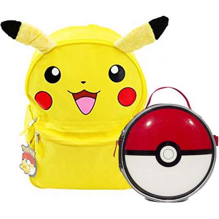 16" Pokemon Pikachu Face w/ Ears Backpack with Insulated Pokeball Lunch Bag thumb