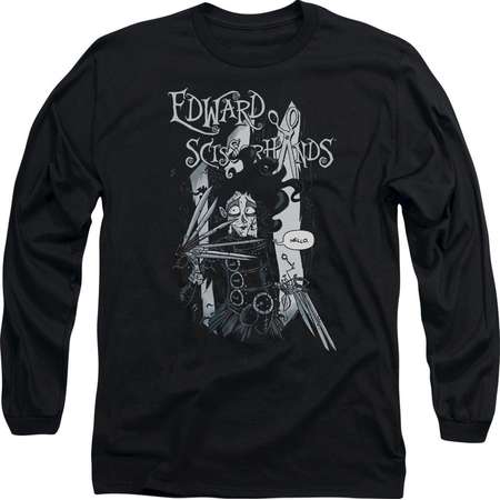 Edward Scissorhands - Hello Adult Long Sleeve T-Shirt - Adult Long Sleeve T-Shirt / 2XL / Black thumb