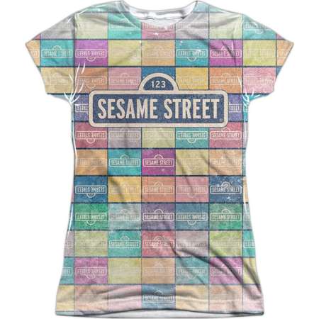 Sesame Street Classic TV Show Logo Color Block Juniors Front Print T-Shirt thumb