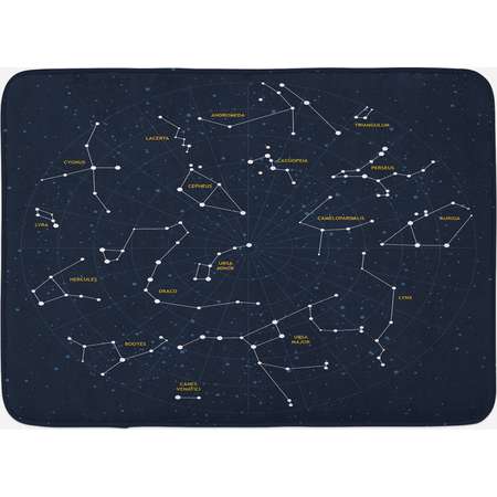 Constellation Bath Mat, Sky Map Andromeda Lacerta Cygnus Lyra Hercules Draco Bootes Lynx, Non-Slip Plush Mat Bathroom Kitchen Laundry Room Decor, 29.5 X 17.5 Inches, Dark Blue Yellow White, Ambesonne thumb