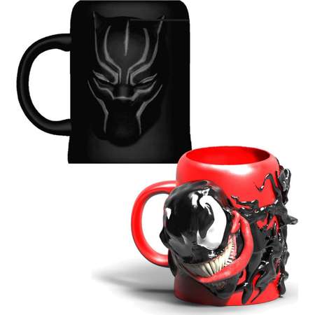 Mozlly Marvel Comics Spider-Man Venom 3D 24oz Ceramic Coffee Mug and Marvel Comics Black Panther Molded Ceramic 16oz Coffee Mug Novelty Character Collectible Drinkware thumb