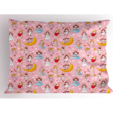 Angel Pillow Sham Fairies Playing Music Halo Cheerful Supernatural Creatures Nursery Theme, Decorative Standard King Size Printed Pillowcase, 36 X 20 Inches, Earth Yellow Pale Pink, by Ambesonne thumb