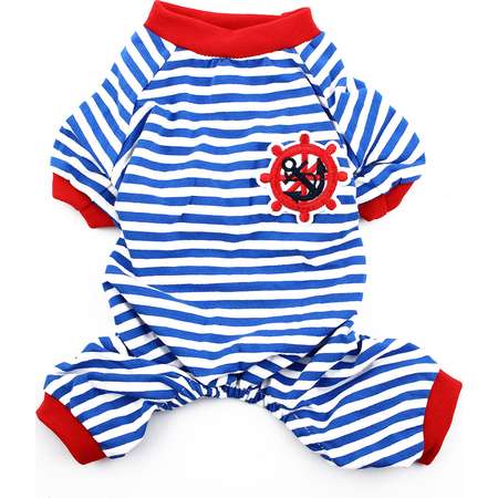 Pet Dog Puppy Anchor Rudder Embroidery Pattern Stripe Clothes Pajamas Size S thumb