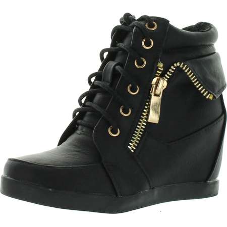 Lucky Top Girls Peter30 Kids Fashion Leatherette Lace-up High Top Wedge Sneaker Bootie thumb