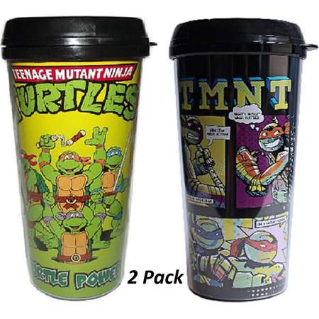 Silver Buffalo Nickelodeon Teenage Mutant Ninja Turtles Plastic Travel TMNT Mug 16-Ounce Cups Set of 2 thumb