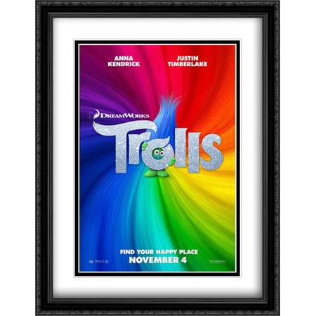 Trolls 28x36 Double Matted Large Large Black Ornate Framed Movie Poster Art Print thumb