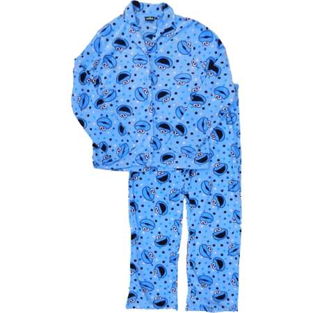Womens Blue Cookie Monster & Polka Dot Pajamas Sesame Street Sleep Set Large thumb