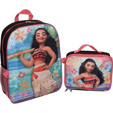 Disney Girl's Princess Moana 16" Backpack W/ Detachable Lunch Box-blk thumb
