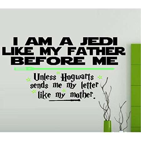 Decal ~ I am a JEDI like my Father before me, Unless Hogwarts sends me my letter like my Mother,: Children Wall Decal (Large 15" x 31") thumb